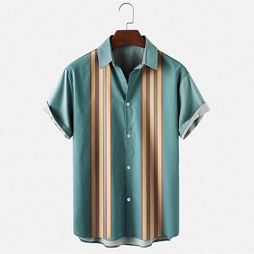 

Men's Bowling Shirt Camp Shirt Color Block Stripe Graphic Prints Turndown Blue Hot Stamping Sports Holiday Short Sleeves Button-Down Print Clothing Apparel Fashion Casual Hawaiian Comfortable / Beach