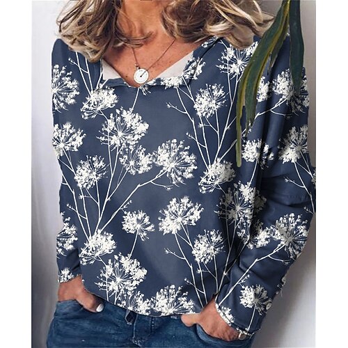 

Women's Plus Size Tops Blouse Shirt Floral Print Long Sleeve V Neck Streetwear Daily Vacation Polyester Fall Spring Blue Yellow
