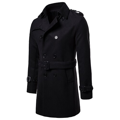 

Men's Winter Coat Peacoat Coat Business Casual Winter Fall Polyester Windproof Warm Outerwear Clothing Apparel Stylish Casual non-printing Pure Color Pocket Turndown Double Breasted