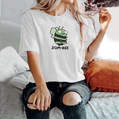 

Women's T shirt Tee Graphic Patterned Text Casual Weekend Painting T shirt Tee Short Sleeve Print Round Neck Basic White Gray Pink S