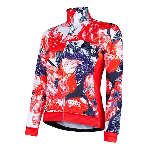 

21Grams Women's Cycling Jersey Long Sleeve Bike Top with 3 Rear Pockets Mountain Bike MTB Road Bike Cycling Breathable Quick Dry Moisture Wicking Reflective Strips Red Floral Botanical Polyester