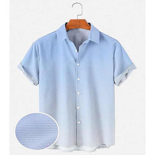 

Men's Seersucker Shirt Gradient Turndown Green Blue Yellow Street Daily Short Sleeve Button-Down Clothing Apparel Lightweight Soft Breathable Comfortable / Summer / Summer / Sports