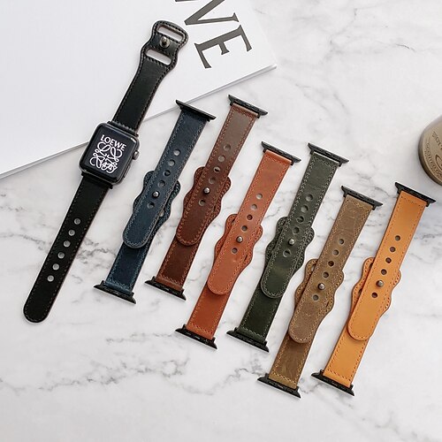 

1pc Smart Watch Band Compatible with Apple iWatch 38/40/41mm 42/44/45mm Genuine Leather Adjustable Elastic Classic Clasp Leather Loop for iWatch Smartwatch Strap Wristband for Series 7 / SE