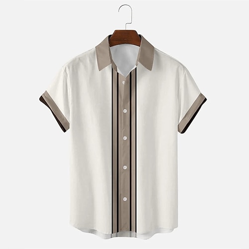 

Men's Bowling Shirt Camp Shirt Color Block Graphic Prints Turndown Beige Hot Stamping Sports Holiday Short Sleeves Button-Down Print Clothing Apparel Fashion Casual Hawaiian Comfortable / Summer