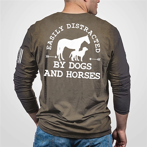 

Men's Unisex T shirt Tee 3D Print Graphic Prints Letter Animal Crew Neck Street Casual Print Long Sleeve Tops Designer Basic Vintage Big and Tall Brown