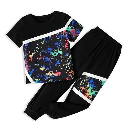 

Kids Boys T-shirt Pants Clothing Set 2 Pieces Short Sleeve Black Graphic Patterned Print Street Sports Vacation Fashion Comfort Cool Daily 3-12 Years