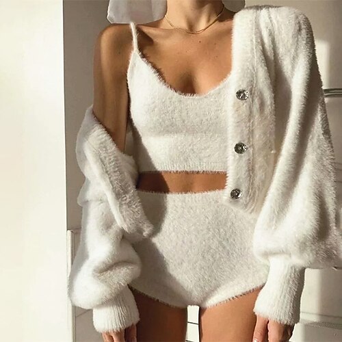 

Women's Cardigan Sweater Jumper Ribbed Knit Knitted Pure Color V Neck Stylish Casual Outdoor Daily Winter Fall White S M / Long Sleeve / Holiday / Regular Fit / Going out