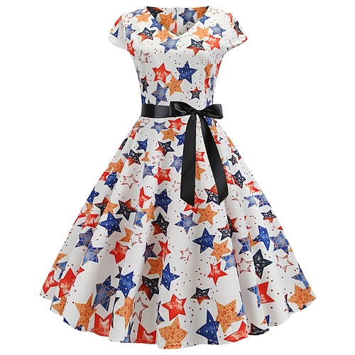 

vestido feminino de linha vestido na altura do joelho vermelho manga curta floral estampa geométrica com renda primavera verão decote em v elegante vintage 2022 xxl