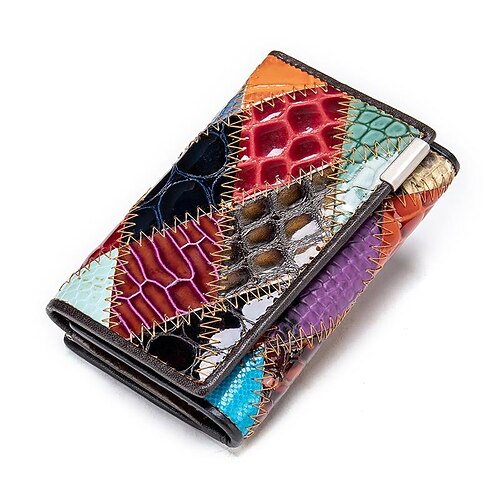 

Women's Coin Purse Wallet Nappa Leather Cowhide Zipper Plaid Daily Rainbow