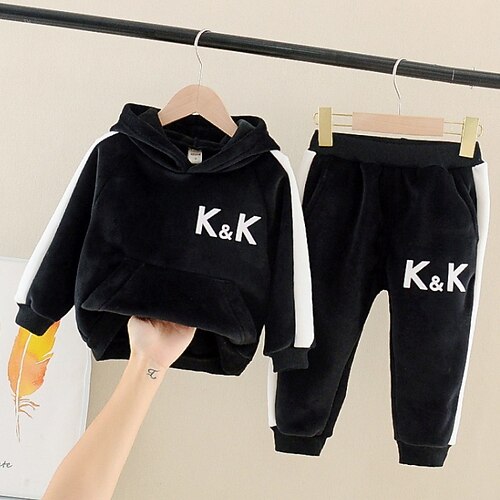 

2 Pieces Kids Unisex Hoodie & Pants Clothing Set Outfit Letter Long Sleeve Cotton Set Vacation Fashion Cool Winter Fall 2-6 Years Black Grey