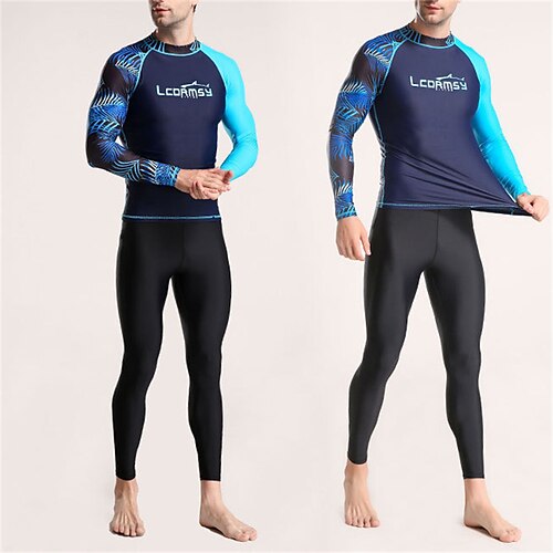 

Men's Rash Guard Dive Skin Suit UPF50 Breathable Quick Dry Long Sleeve Diving Suit Bathing Suit 2 Piece Swimming Diving Surfing Beach Floral Patchwork Spring Summer Autumn / High Elasticity