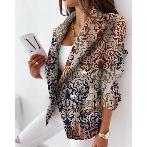 

Women's Blazer Breathable Office Work Daily Wear with Pockets Print Double Breasted Turndown OL Style Formal Modern Office / career Floral Regular Fit Outerwear Long Sleeve Winter Fall Khaki S M L XL