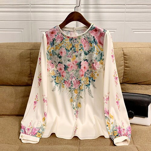 

Women's Plus Size Tops Blouse Shirt Floral Print Long Sleeve Crewneck Streetwear Daily Vacation Chiffon Fall Winter Beige