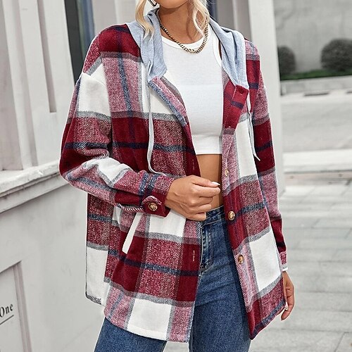 

Women's Casual Jacket Warm Breathable Outdoor Daily Wear Vacation Going out Print Single Breasted V Neck Active Fashion Comfortable Street Style Plaid Regular Fit Outerwear Long Sleeve Winter Fall