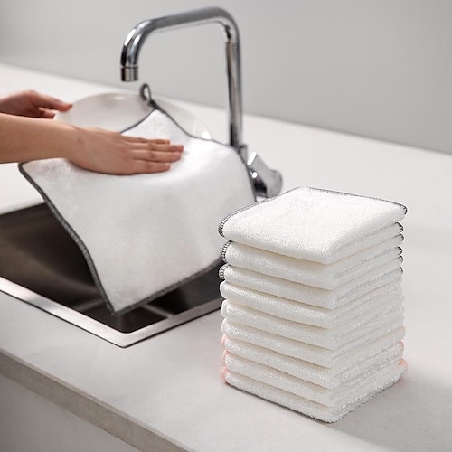 

5pcs double-layer thickened bamboo fiber dishcloth non-stick oil kitchen absorbent soft and easy to clean