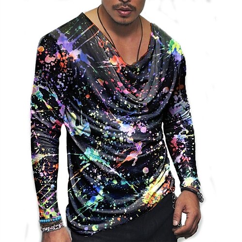 

Men's Unisex T shirt Tee 3D Print Color Block Graphic Prints Crew Neck Daily Holiday Print Long Sleeve Tops Casual Big and Tall Black