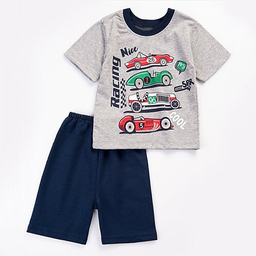 

Kids Boys T-shirt Shorts Clothing Set 2 Pieces Short Sleeve Gray Car Letter Crewneck Print Street Sports Vacation Fashion Comfort Cool Daily 3-13 Years