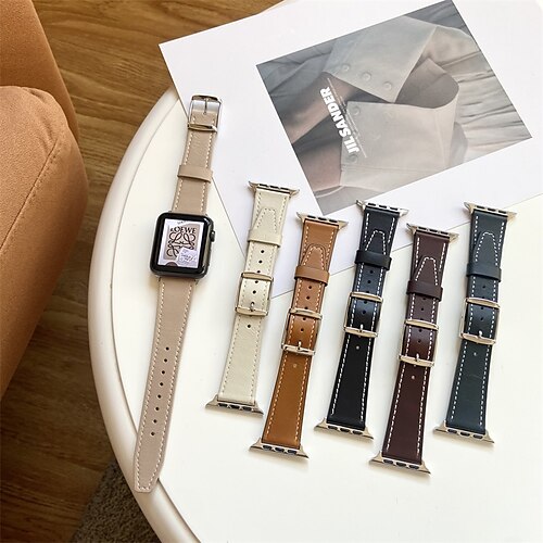 

1pc Smart Watch Band Compatible with Apple iWatch 38/40/41mm 42/44/45mm Genuine Leather Adjustable Breathable Quick Release Leather Loop for iWatch Smartwatch Strap Wristband for Series 7 / SE
