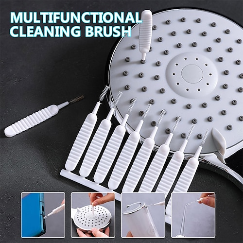 

10 unids/set cepillo de limpieza para cabezal de ducha, cepillo pequeño blanco, limpieza de huecos de poros, nailon antiobstrucción para cocina, inodoro, orificio para teléfono