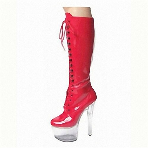 

Tanzstiefel für Damen Pole Dance Schuhe Performance durchsichtige Sohle Stilettos Stiefel Plateau einfarbig schlank hoher Absatz runde Spitze Reißverschluss Erwachsene gelb rot