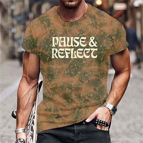 

Men's Unisex T shirt Tee Letter Graphic Prints Crew Neck Brown Short Sleeve 3D Print Outdoor Street Print Tops Sports Designer Casual Big and Tall / Summer / Summer