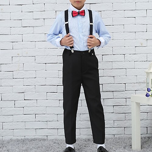 

Kids Boys Shirt Pants Clothing Set 2 Pieces Long Sleeve Light Blue Stripe School Fashion Preppy Style 3-13 Years