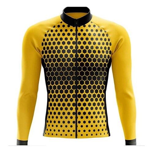 

21Grams Men's Cycling Jersey Long Sleeve Bike Top with 3 Rear Pockets Mountain Bike MTB Road Bike Cycling Breathable Quick Dry Moisture Wicking Reflective Strips Yellow Polyester Spandex Sports
