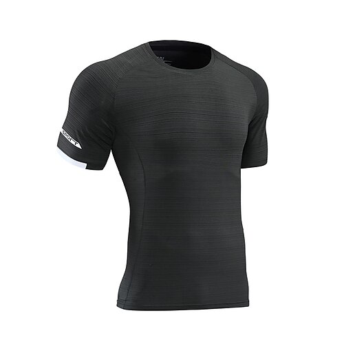 

Men's Compression Shirt Running Shirt Short Sleeve Tee Tshirt Athletic Spandex Breathable Quick Dry Moisture Wicking Gym Workout Running Active Training Sportswear Activewear Striped Black Dark Gray