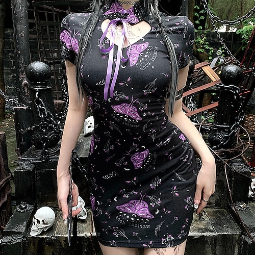 

Goth Girl Retro Vintage Punk & Gothic Steampunk Dress Masquerade Women's Costume Vintage Cosplay Short Sleeve Dress Masquerade