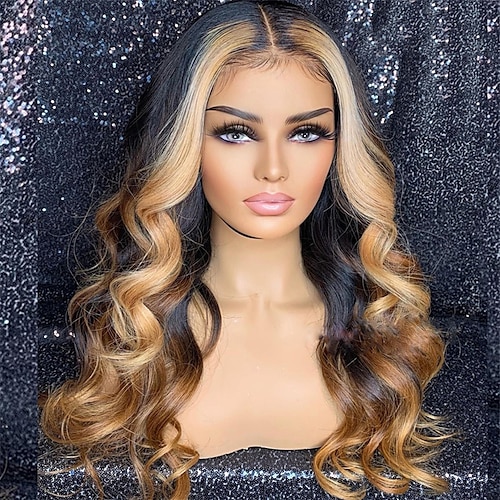 

Remy Human Hair 13x4 Lace Front Wig Free Part Brazilian Hair Body Wave Wavy Multi-color Wig 130% 150% Density with Baby Hair Highlighted / Balayage Hair Natural Hairline 100% Virgin Pre-Plucked For