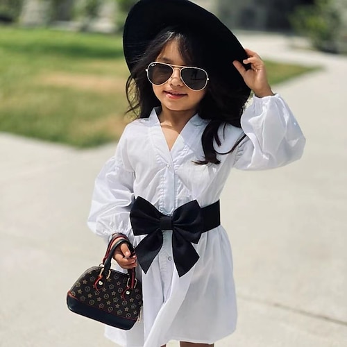 

Kids Little Girls' Dress Solid Colored A Line Dress Daily Vacation White Asymmetrical Long Sleeve Casual Sweet Dresses Fall Winter Regular Fit 2-6 Years