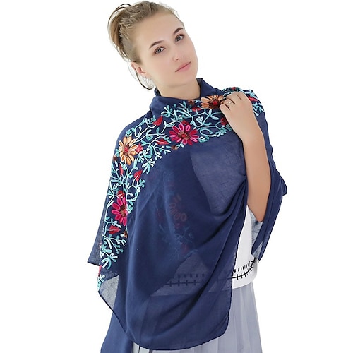 

New Women Plain Embroider Floral Viscose Shawl Scarf From Indian Bandana Print Cotton Scarves and Wraps Soft Foulard Muslim Hijab