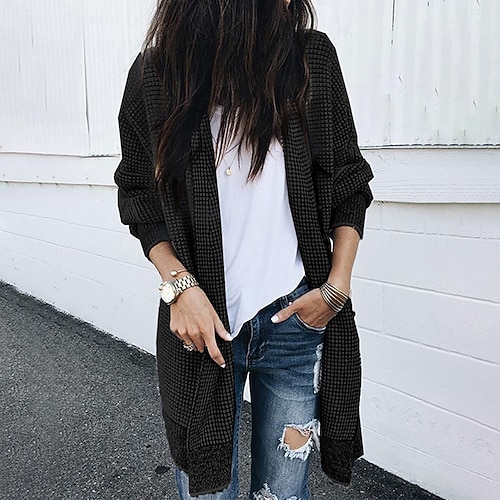 

Women's Cardigan Sweater Jumper Crochet Knit Knitted Pure Color Open Front Stylish Casual Daily Holiday Fall Winter Black Gray S M L / Long Sleeve