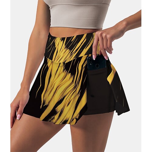 

Women's Running Skirt Athletic Skorts Side Pockets 2 in 1 Bottoms Athletic Athleisure Breathable Quick Dry Moisture Wicking Fitness Gym Workout Running Sportswear Activewear Graffiti Yellow