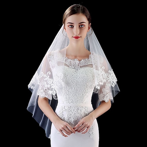 

Two-tier Luxury / Sweet Wedding Veil Elbow Veils with Pure Color / Splicing / Paillette 35.43 in (90cm) Tulle