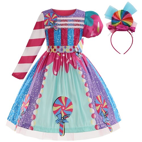 

Kids Little Girls' Dress Graphic Performance Print Multicolor Long Sleeve Dresses Fall Spring 2-8 Years