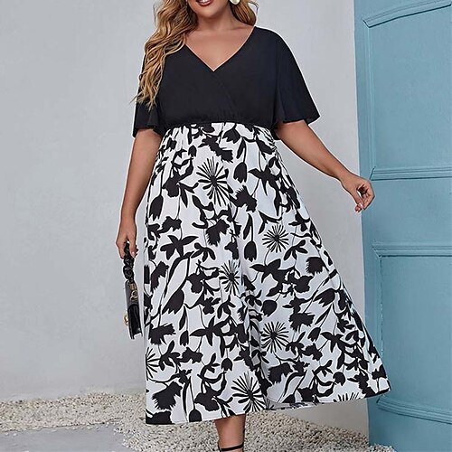 

Per donna Plus Size Abito casual Floreale A V Stampa Mezza manica Autunno Primavera Informale Vestito maxi Giornaliero Per eventi Vestito