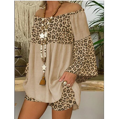 

Mujer Camiseta Sensual Azul Piscina Rosa Ropa Cotidiana Noche Leopardo Bloque de color Retazos Estampado Hombros Caídos S M L XL XXL