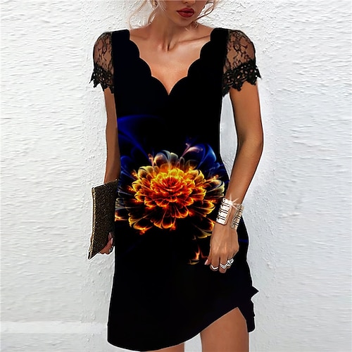 

Women's Shift Dress Short Mini Dress Green Black Blue Yellow Rainbow Light Blue Short Sleeve Floral Color Gradient Abstract Print Spring Summer V Neck Casual 2022 S M L XL XXL