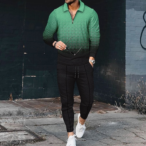 

Men's Set Geometry Turndown Black and Red Black / White Green / Black BlackGreyWhite 3D Print Casual Long Sleeve 3D Clothing Apparel Casual / Spring / Slim