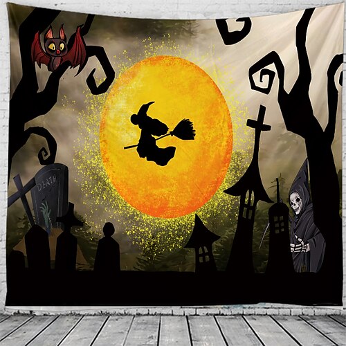 

Halloween Party Wall Tapestry Art Decor Blanket Curtain Hanging Home Bedroom Living Room Decoration Polyester Witch Castle Dead Graveyard Moon