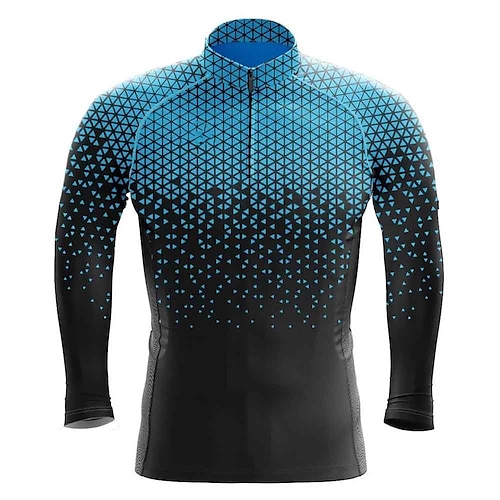 

21Grams Men's Cycling Jersey Long Sleeve Bike Top with 3 Rear Pockets Mountain Bike MTB Road Bike Cycling Breathable Quick Dry Moisture Wicking Reflective Strips Black Blue Geometic Polyester Spandex