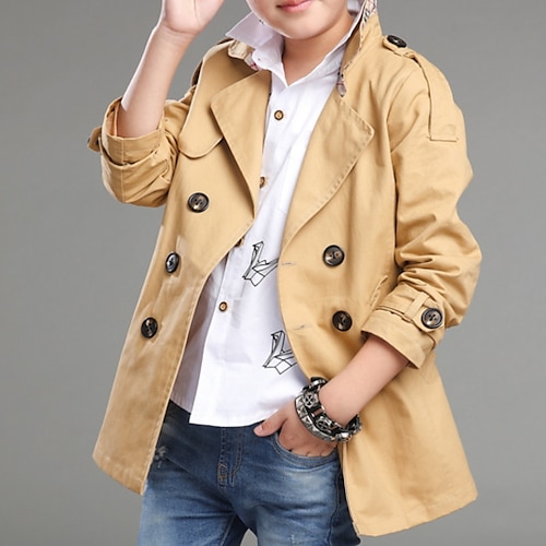 

Kids Boys Trench Coat Coat Outerwear Plain Long Sleeve Coat Daily Active Adorable Black khaki Red Winter Fall 4-13 Years