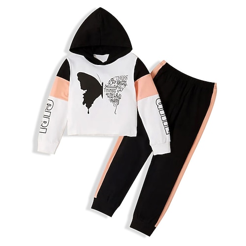 

Kids Girls' Hoodie & Pants HoodieSet Clothing Set 2 Pieces Long Sleeve Green White Blue Butterfly Letter Animal Print Street Sports Vacation Fashion Comfort Daily 3-12 Years / Fall / Winter