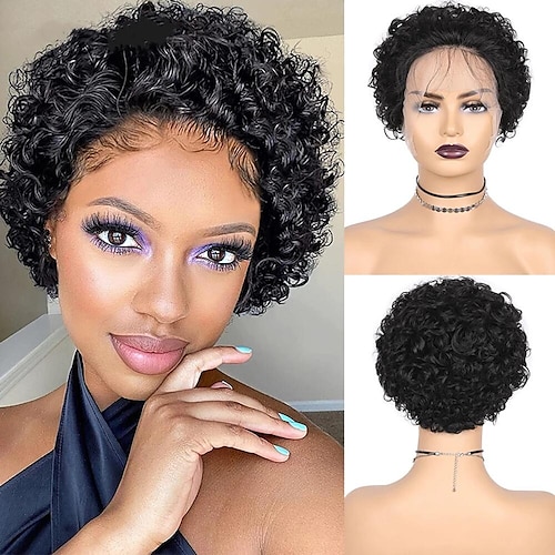 

Short Curly Pixie Cut Wig Human Hair Lace Front 13x1 Transparent Lace Frontal Wig Deep Water Curly Short Bob Wig Human Hair Wig