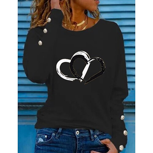 

Women's Sweatshirt Pullover Button Up Hoodie Active Streetwear Print White Black Blue Heart Daily Round Neck Long Sleeve S M L XL XXL