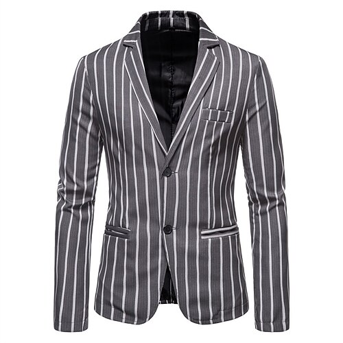 

Men's Blazer Sport Jacket Sport Coat Windproof Quick Dry Formal Wedding Office Single Breasted Turndown Stylish Formal Style Formal Jacket Outerwear Stripes and Plaid Pocket Blue Gray / Fall