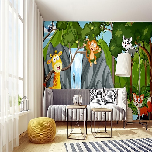 

Art Deco 3D Home Decoration Mural Wallpaper Forest Cartoon Animal Deer Illustration Suitable For Hotel Living Room Bedroom Wall Cloth Wallcovering