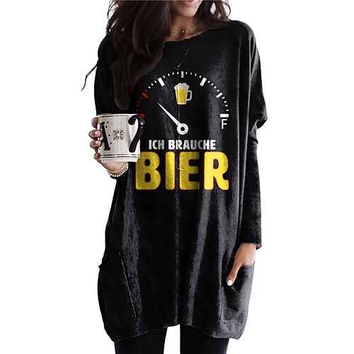 

Women's Shift Dress Short Mini Dress Black Long Sleeve Letter Pocket Print Fall Winter Crew Neck Casual Vacation 2022 S M L XL XXL 3XL