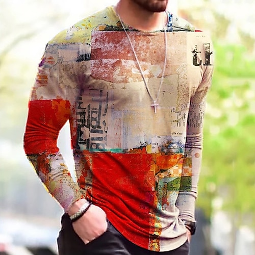 

Hombre Unisexo Camiseta Bloque de color Estampados Cuello Barco Naranja Impresión 3D Exterior Calle Manga Larga Estampado Ropa Básico Deportes Casual Grande y alto